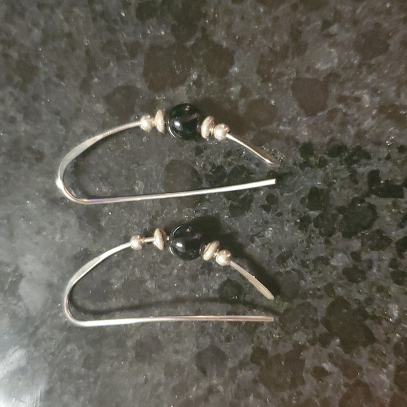 STERLING SILVER Wire Earrings with Beads - Picture 1 of 7